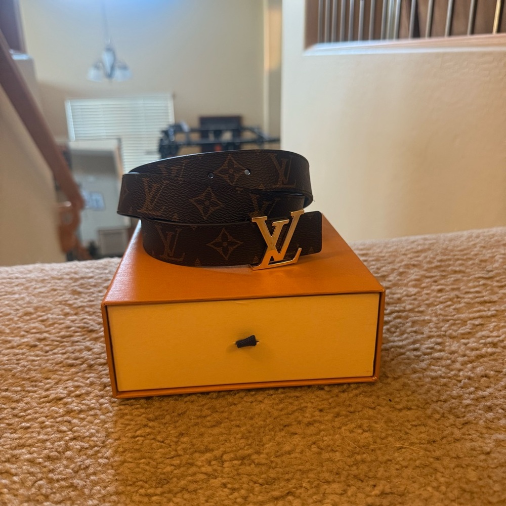 Louis Vuitton Dark Brown Monogram Belt with gold Buckle